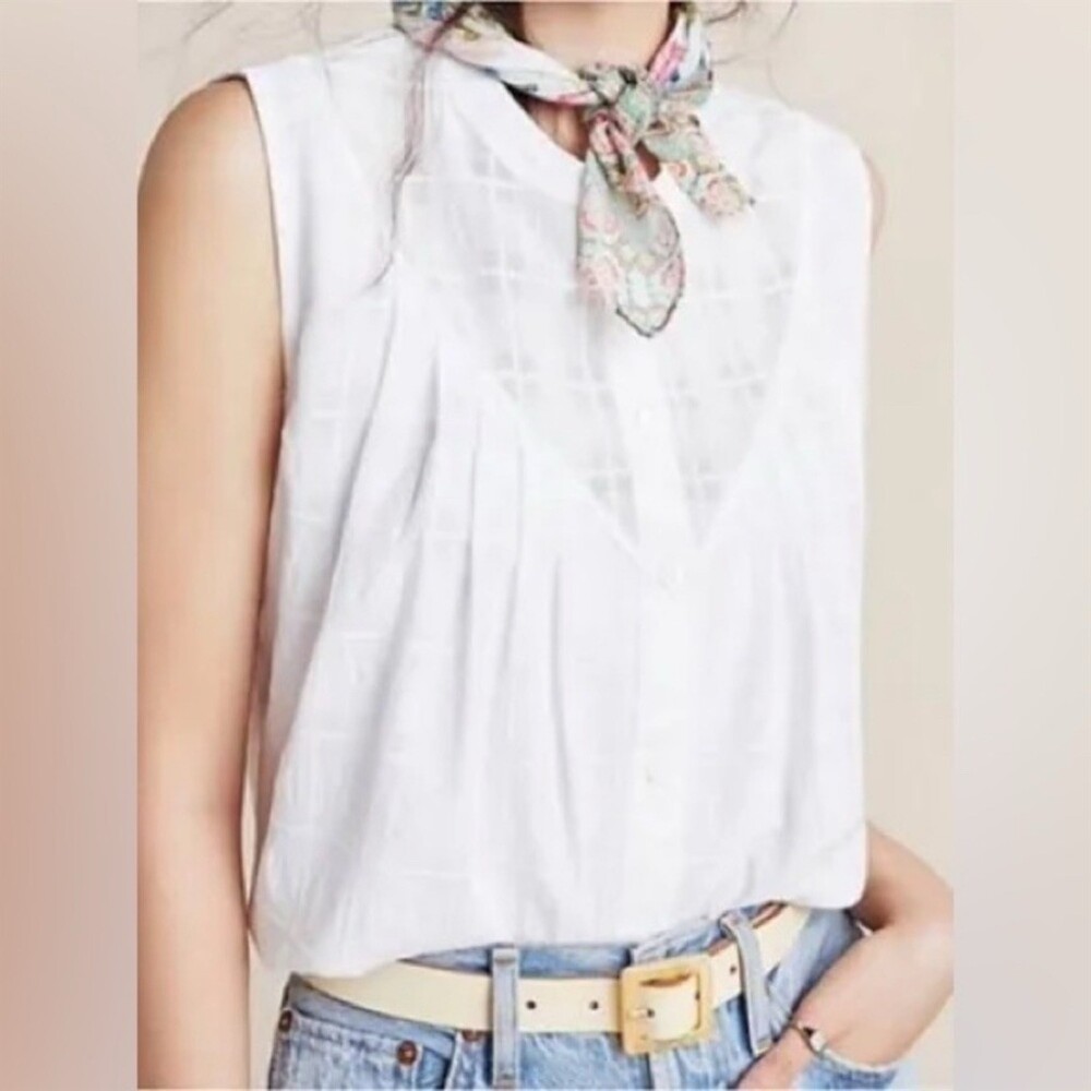 NWT Anthropologie Current Air Piper Windowpane Tank Top White Medium